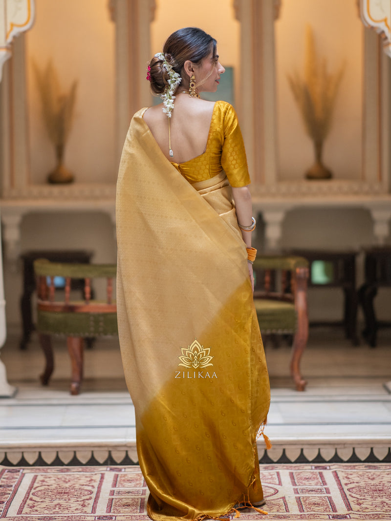 Kanjeevaram Dupion Silk Saree with Gold Zari Weaving in Contrast Paisley Pattern Border