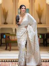 Pearl White Banarasi Uppada Silk Saree