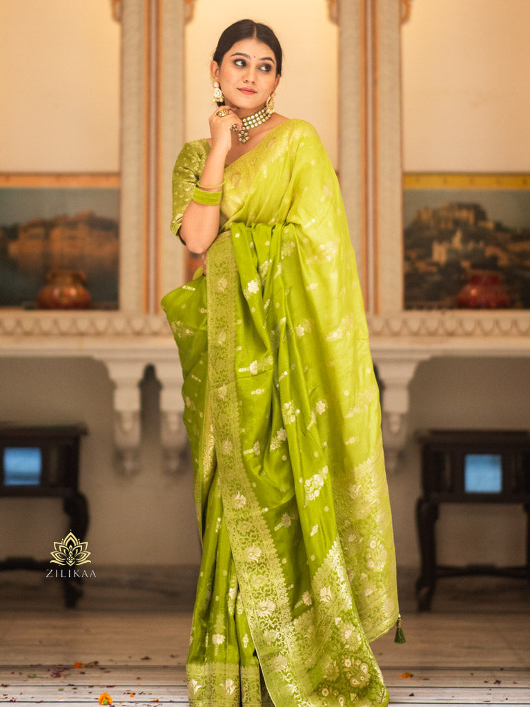 Hand-Dyed Double Shade Banarasi Uppada Silk saree