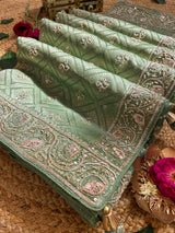 Fern Green Zardozi Handwork Patola Munga silk saree