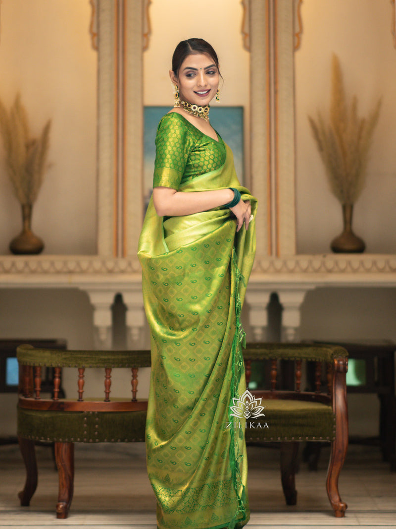 Parrot Green Kanjeevaram Silk Saree