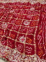 Calcutta Red Gotapatti Handwork Gajji Silk Ghatchola Bandhani Saree
