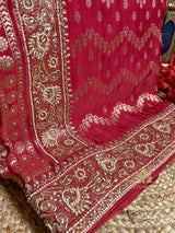 Calcutta Red Zardozi Handwork Mulberry Banarasi Silk Saree