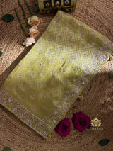 Olive Green Zardozi Handwork Patola Designer Munga silk saree