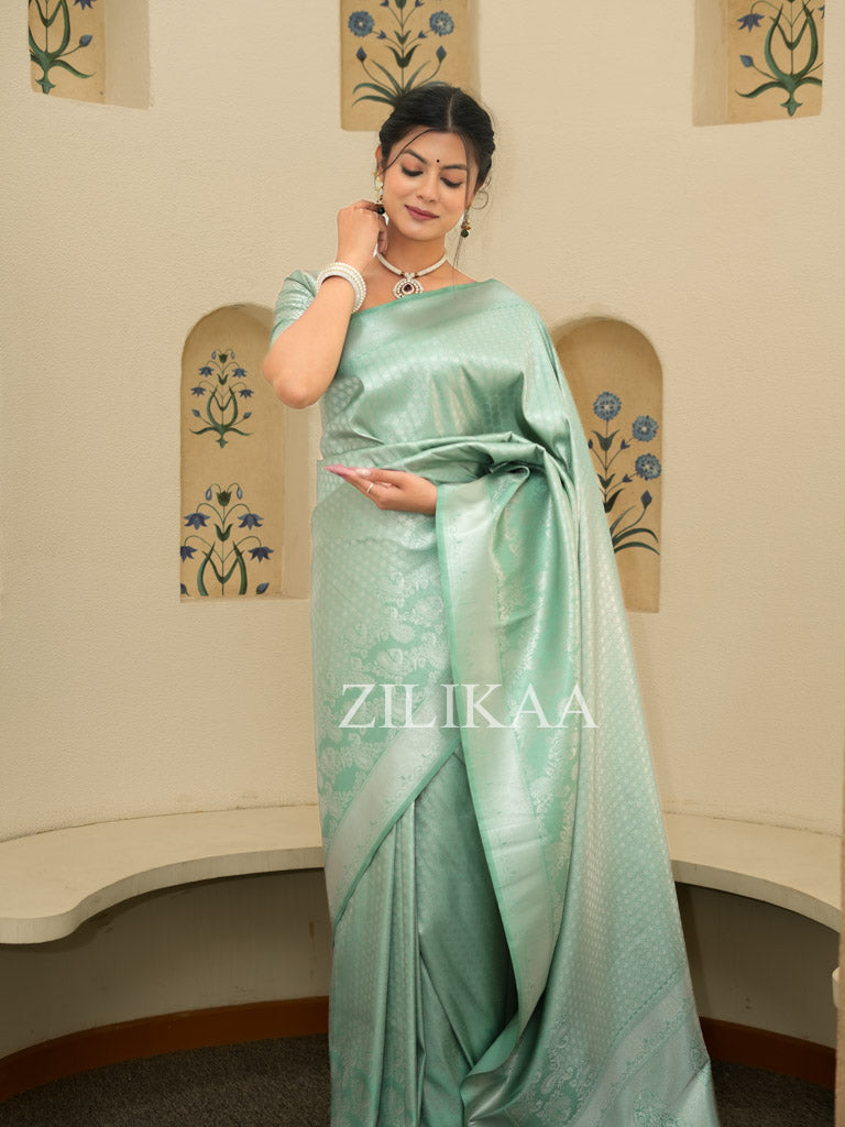 Pistachio Green Kanchipuram Silk Saree