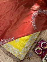 Mustard Golden Soft Tissue Silk Saree with Zardozi Handwork