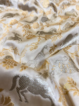 Ivory white Shikargah Banarasi Katan Silk Saree