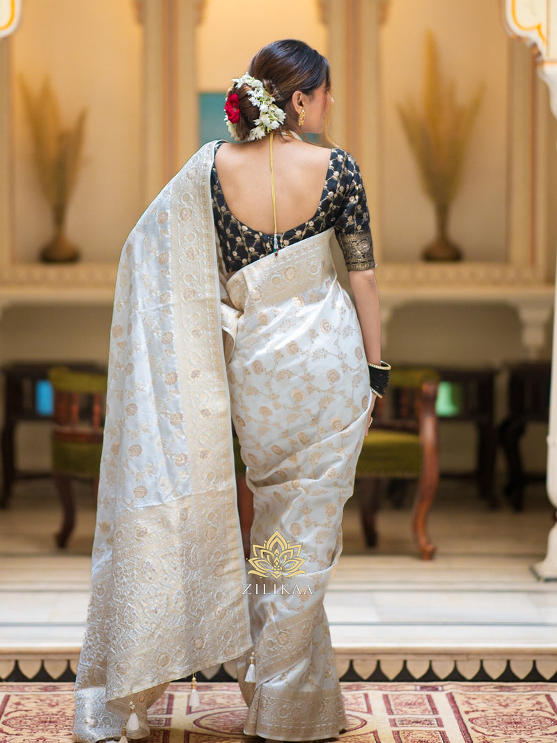Pearl White Banarasi Uppada Silk Saree