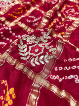 Calcutta Red Gotapatti Handwork Gajji Silk Ghatchola Bandhani Saree