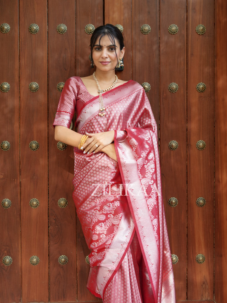 Scarlet Red Kanchipuram Silk Saree