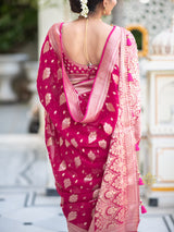 Queen Pink Banarasi Khaddi Weaved Georgette Saree
