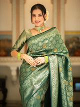 Bottle Green Kanchipuram Silk Saree