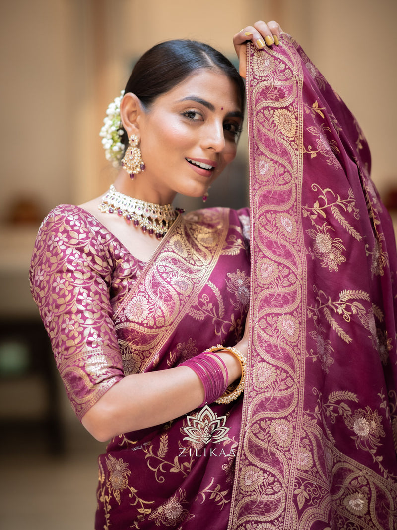 Plum Wine Banarasi Uppada Silk Saree