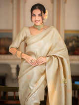 Ivory White Kanchipuram Silk Saree