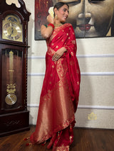 Scarlet Red Banarasi Uppada Silk Saree