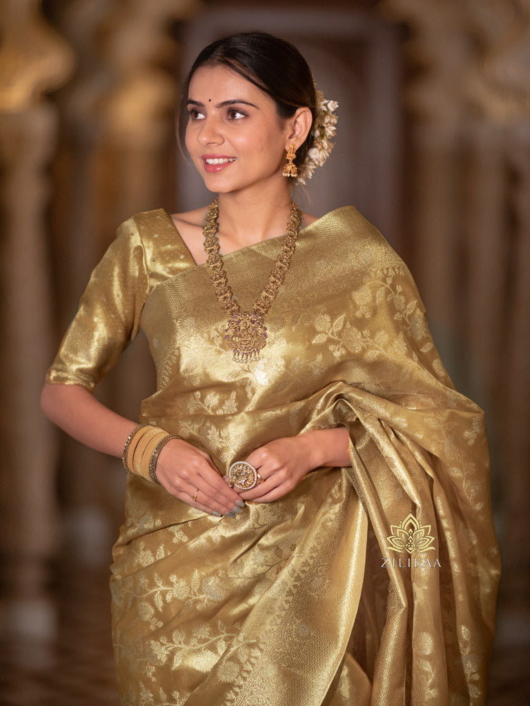 Vintage Gold Kanchipuram Tissue Silk Saree
