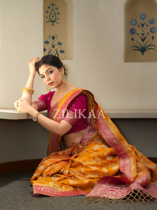 Rust Orange Munga Silk Saree