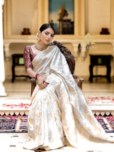 Pearl White Banarasi Uppada Silk Saree
