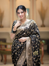 Midnight Black Banarasi Uppada Silk Saree