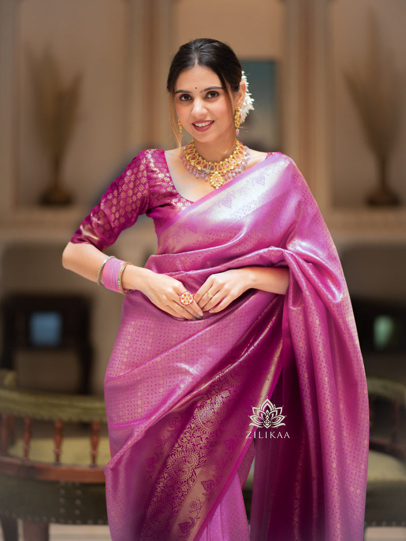 Fuchsia Purple Kanjeevaram Silk Saree
