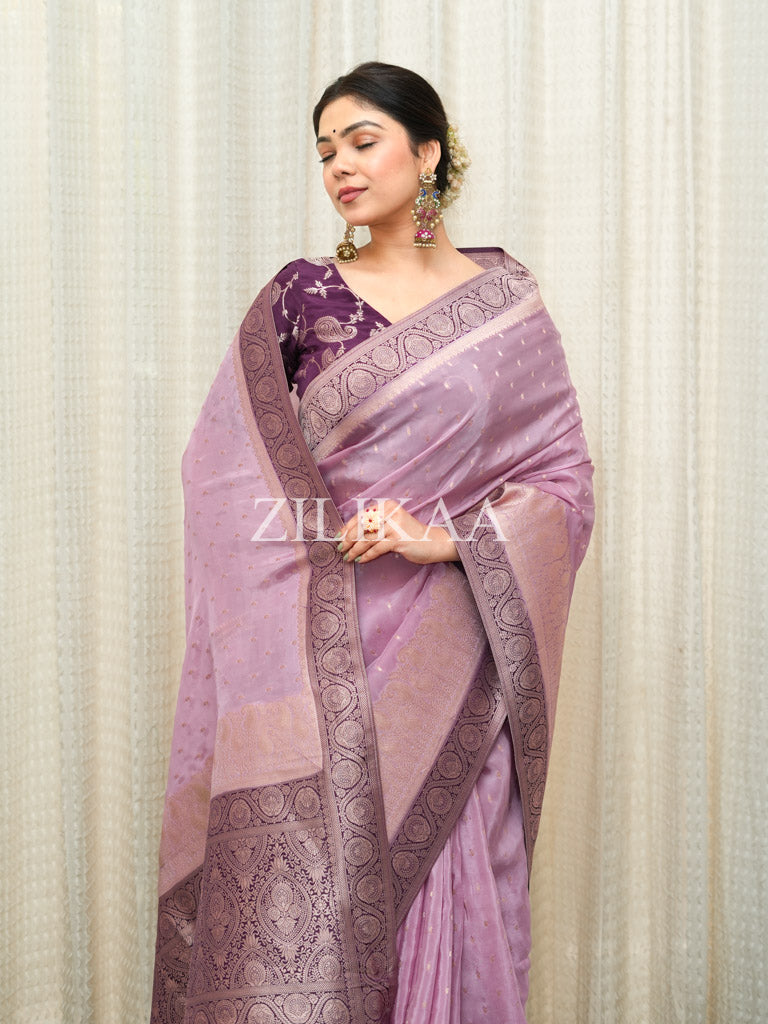 Lilac Purple Munga Silk Saree
