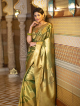 Olive Green Kanchipuram Tissue Silk Saree