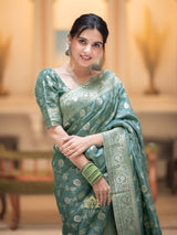 Turquoise Green Banarasi Uppada Silk Saree