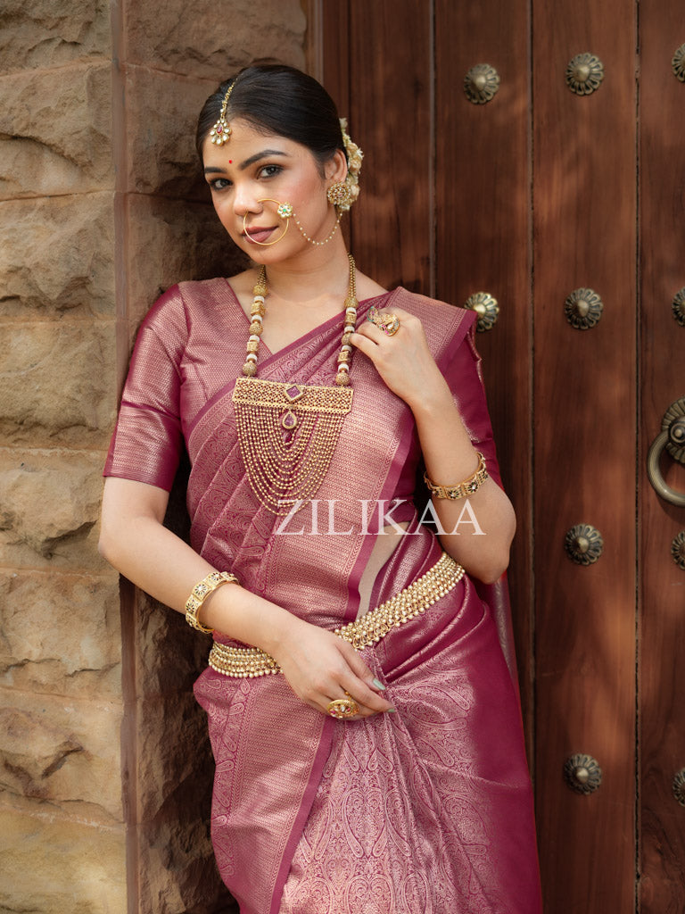 Sangria Wine Kanjeevaram Silk Saree