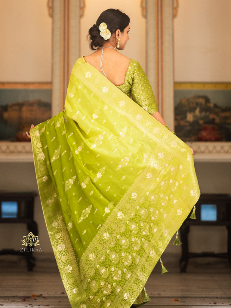 Hand-Dyed Double Shade Banarasi Uppada Silk saree
