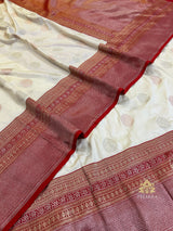 Ivory with Red Banarasi Katan Silk Saree