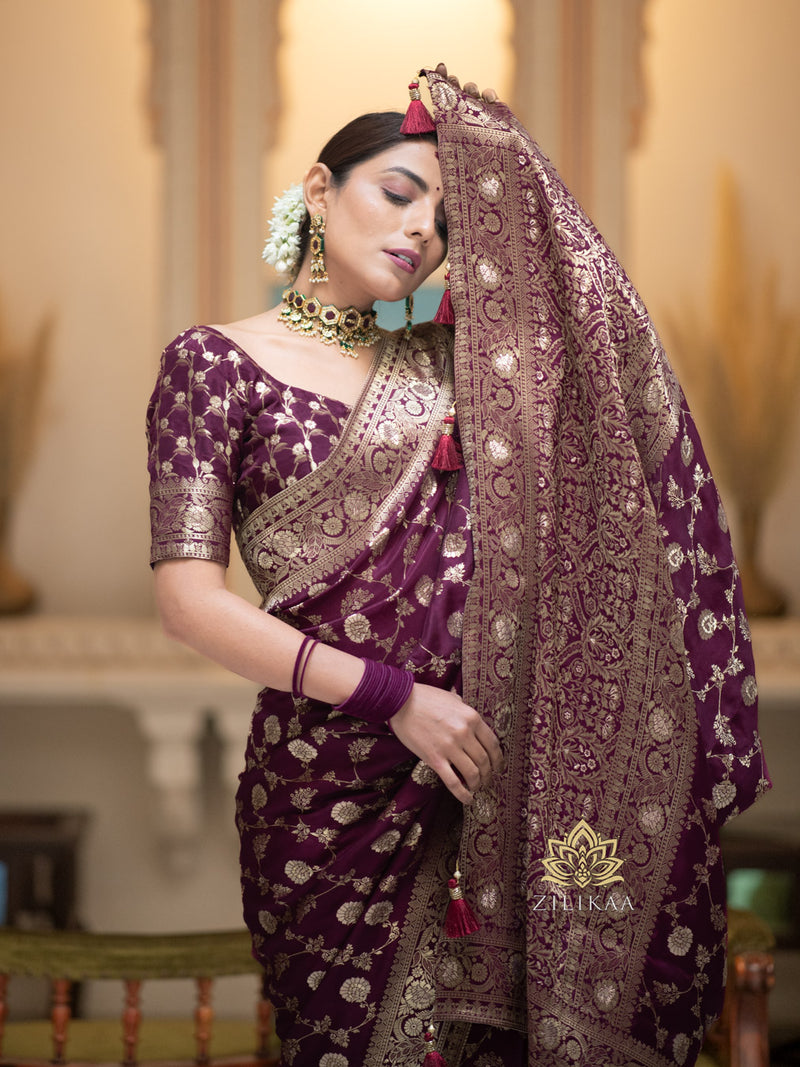 Plum Wine Banarasi Uppada Silk Saree
