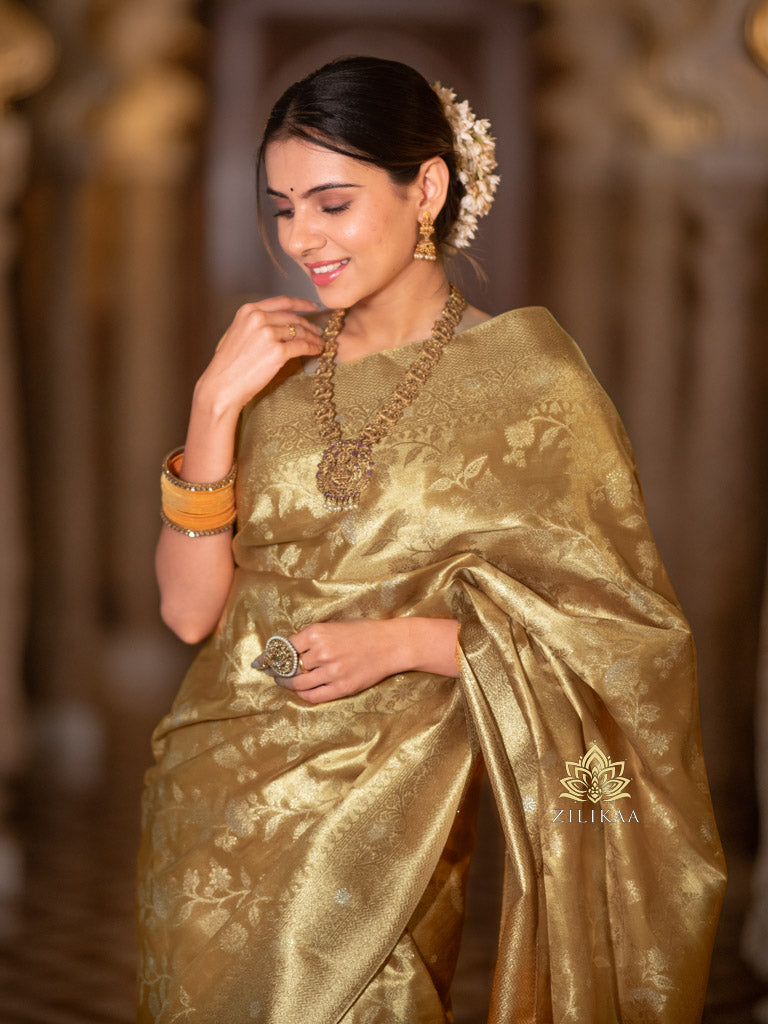 Vintage Gold Kanchipuram Tissue Silk Saree