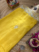Mustard Golden Soft Tissue Silk Saree with Zardozi Handwork