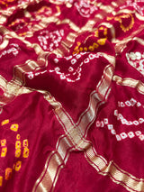 Calcutta Red Gotapatti Handwork Gajji Silk Ghatchola Bandhani Saree