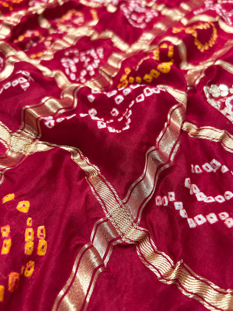 Calcutta Red Gotapatti Handwork Gajji Silk Ghatchola Bandhani Saree
