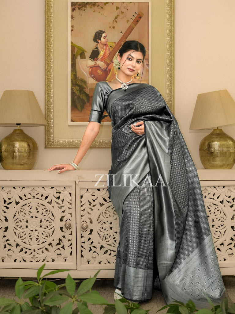 Midnight Black Kanjeevaram SIlk Saree