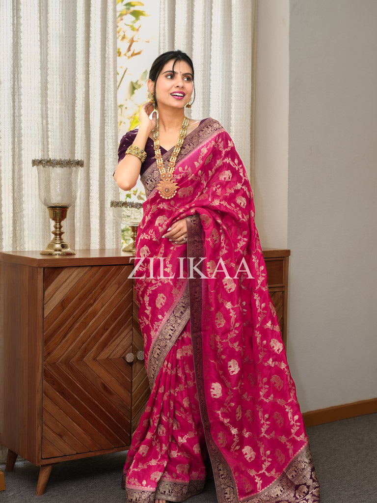 Queen Pink Munga Silk Saree
