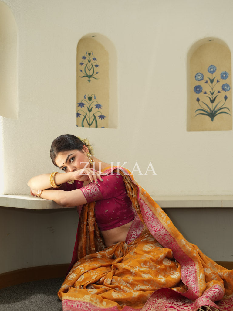 Rust Orange Munga Silk Saree
