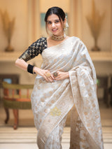 Pearl White Banarasi Uppada Silk Saree