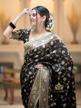 Midnight Black Banarasi Uppada Silk Saree