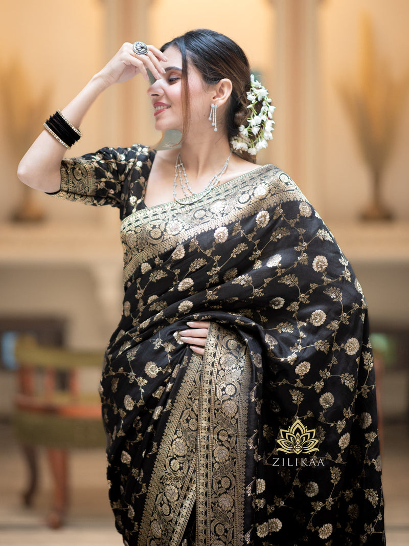 Midnight Black Banarasi Uppada Silk Saree