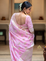 Baby Pink Banarasi Khaddi Weaved Georgette Saree