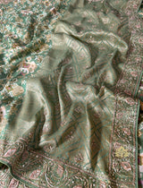 Fern Green Zardozi Handwork Patola Munga silk saree