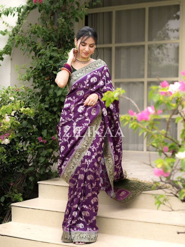 Berry Purple Munga Silk Saree