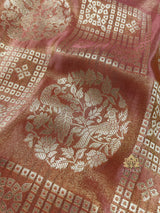 Orchid Peach Zardozi Handwork Zari Tissue Silk Saree