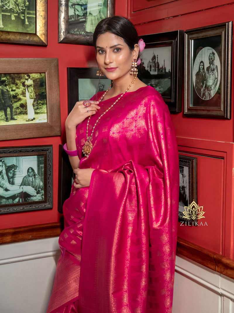 Queen Pink Kanjeevaram Silk Saree