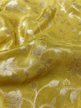 Lemon Yellow Zardozi Handwork Zari Tissue Silk Saree