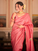 Peach Pink Kanchipuram Silk Saree