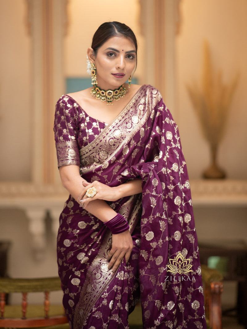 Plum Wine Banarasi Uppada Silk Saree