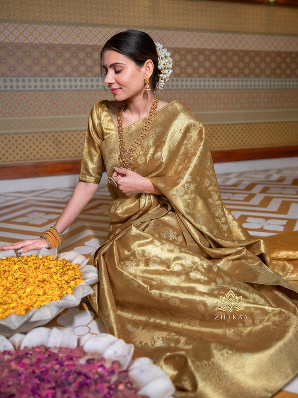 Vintage Gold Kanchipuram Tissue Silk Saree